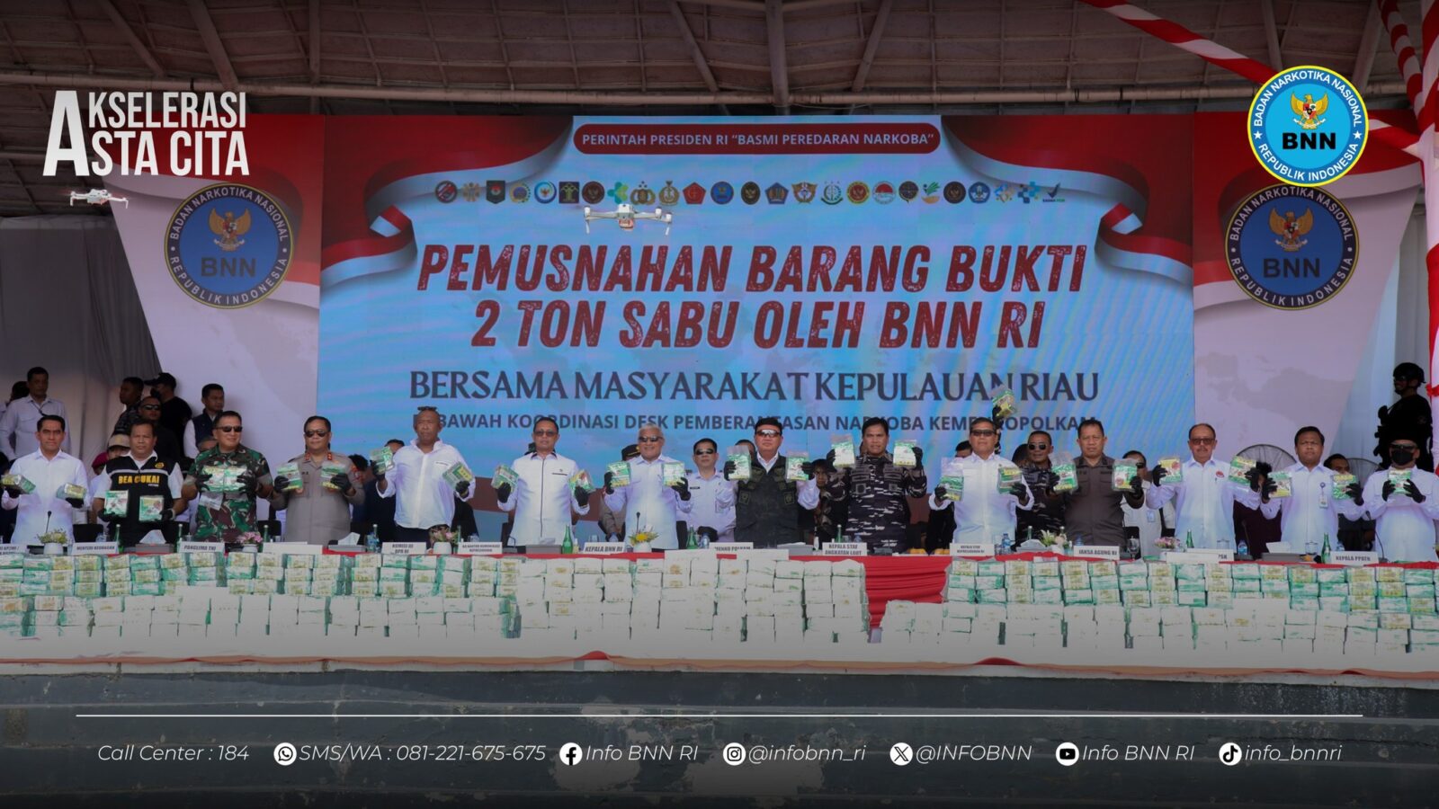 BNN RI DAN DESK PEMBERANTASAN NARKOBA MUSNAHKAN 2 TON SABU, BUKTI NYATA AKUNTABILITAS DAN TRANSPARANSI
